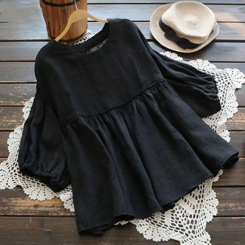 

Large Size Women's Doll Shirt with Lantern Sleeves Commute Style Women's Premium Shirt Other Fabric Other Composition