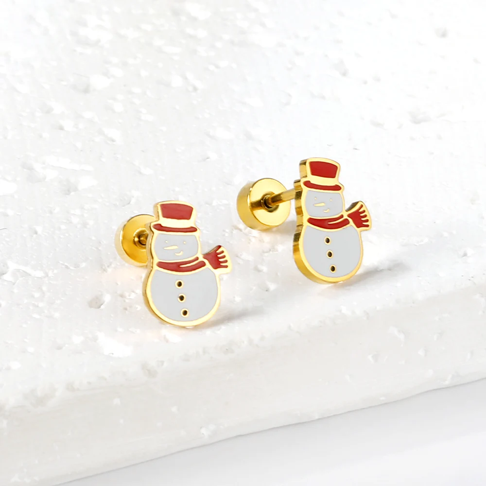 LUXUKISSKIDS New Christmas Earrings Studs For Girls/Woman Festival Jewelry Snowman Tree Crutch Cute Charms Kids Piercing Gifts