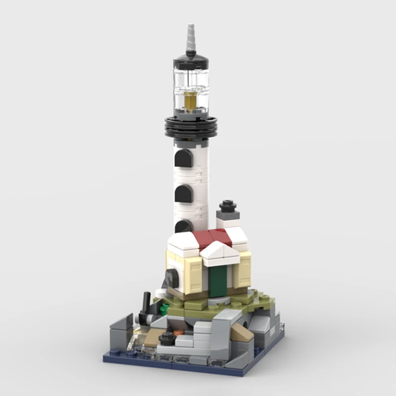 MOC Kreatives Miniatur-Szenen-Modell eines Mini-Leuchtturms aus Bausteinen, Lehrreiches Montage-Spielzeug für Kinder, Geburtstagsgeschenk, Dekoration – Detail 8