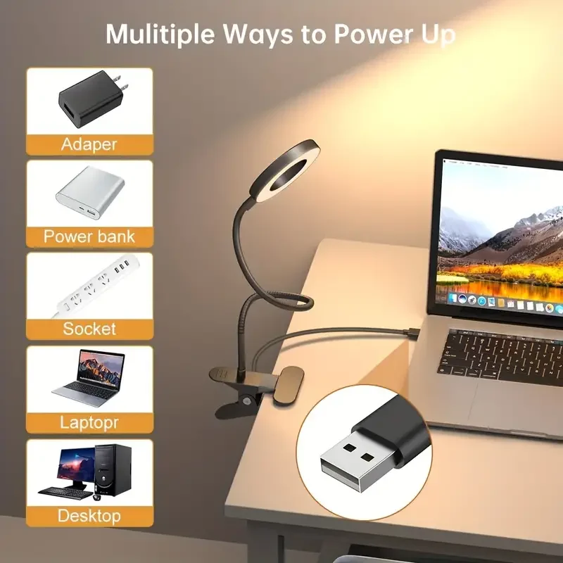 48 LEDs Clip on Desk Lamp 360°Flexible Gooseneck Reading Table Light Eye-Caring USB Clamp Books Night Light Study Read Light view 3