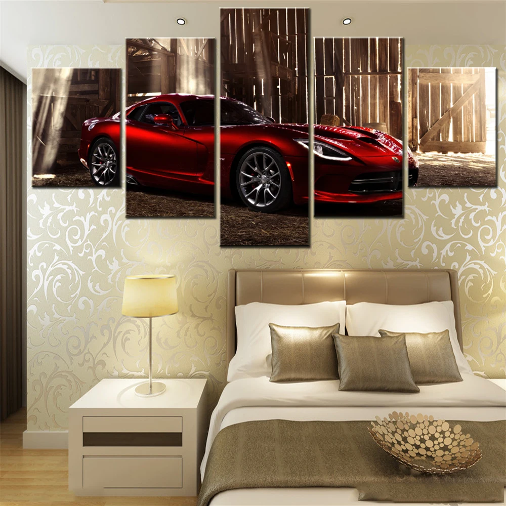 

5 Pieces Canvas Wall Arts Poster Painting Car Viper SRT GTS 5K Wallpaper Home Decor Picture Printing Interior Artwork Mural