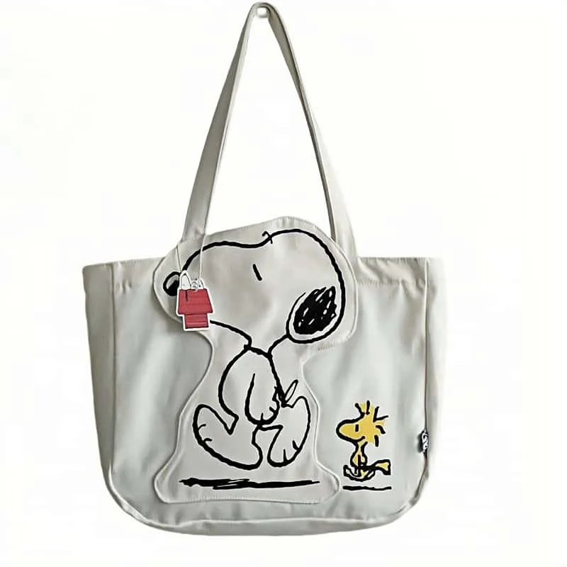 

MINISO cartoon anime character snoppy kawaii original canvas bag shoulder bag cartoon cute zipper large capacity bag wholesale