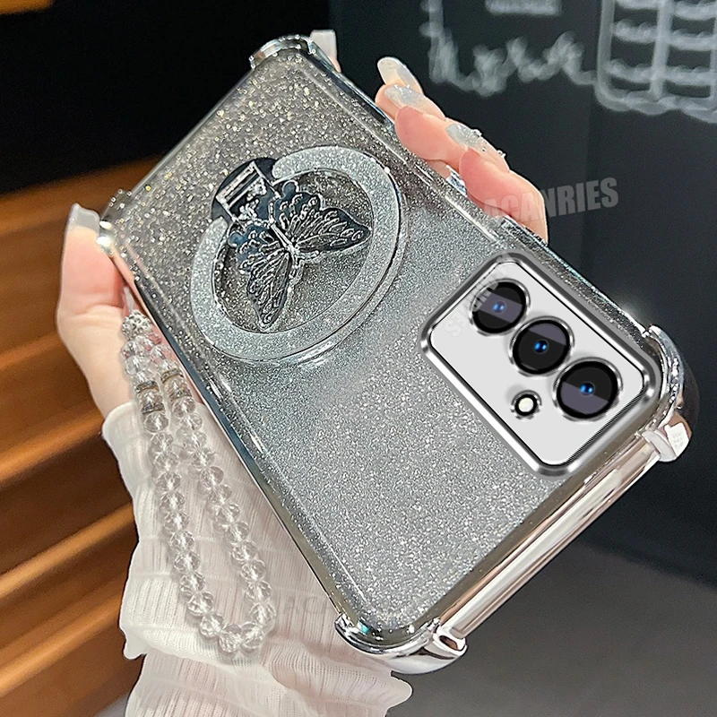 A 16 26 36 56 Butterfly Holder Lanyard Case For Samsung Galaxy A16 A26 A36 A56 5g A05s Plating Shockproof Silicone Stand Cover - náhled 5