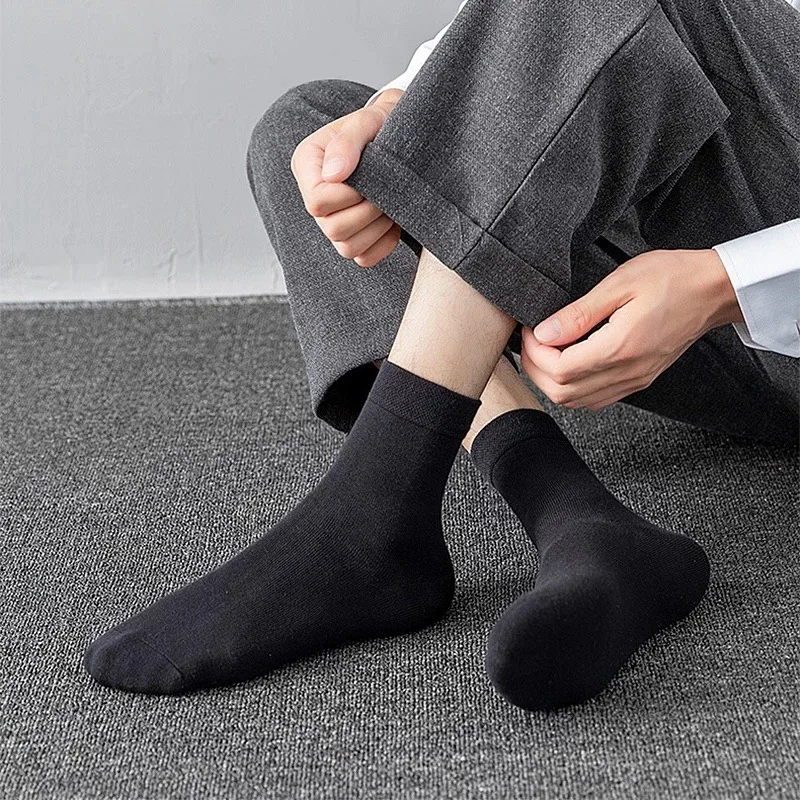 5Pairs/Men\'s Pure Cotton Business Socks High Quality Cotton Deodorant Breathable Long Socks Casual Black Mid-tube Socks PlusSize