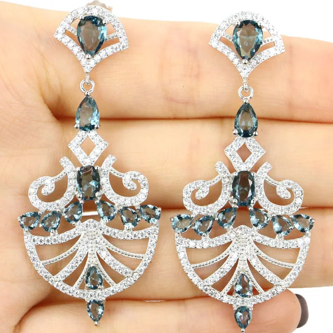 54x24 мм, 7,8 г, лондонский синий топаз для женщин, серьги из стерлингового серебра 925 пробы, привлекательные