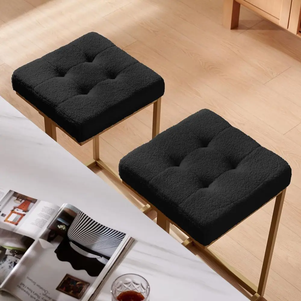 เก้าอี้บาร์สีดำหุ้มผ้าบุนวมสูง 26 นิ้ว จำนวน 2 ตัว สำหรับเคาน์เตอร์ครัว