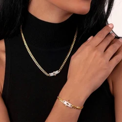 VCT Monaco Long Lock Rectangular Zircon Set Cuban Necklace Ice Crystal Small Crystal Zircon Chain Hip Hop Rock Jewelry