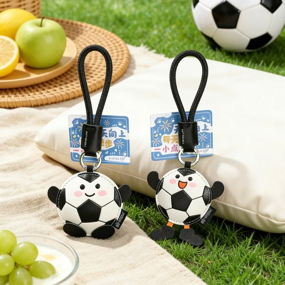 Cartoon Soccer Leather Keychain PU Leather with Carabiner Football Keychain Non-fading Wear-resistant Bag Hanging Pendant