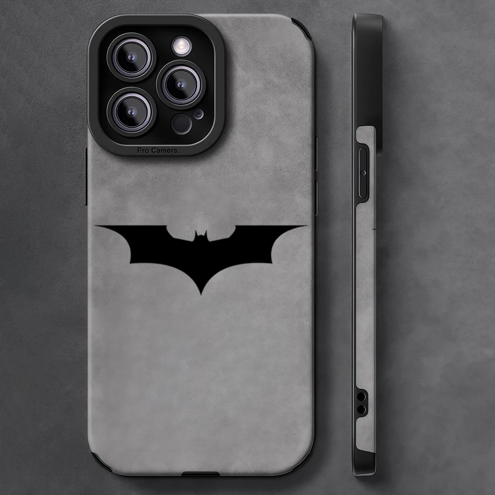 Luxuriöse, stoßfeste Leder-Lammfell-Handyhülle für iPhone 17 16 Pro Max Air 15 14 13 Max, Schwarz, B-BatmanS Classic