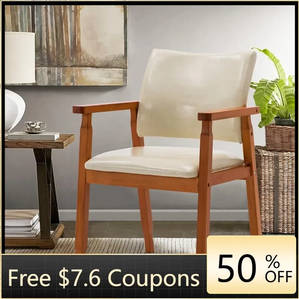 

Mid-Century Dining Side Chair With Faux Leather Seat in Beige Handrail Chairfreight Free Dining Room Chairs Furniture Home