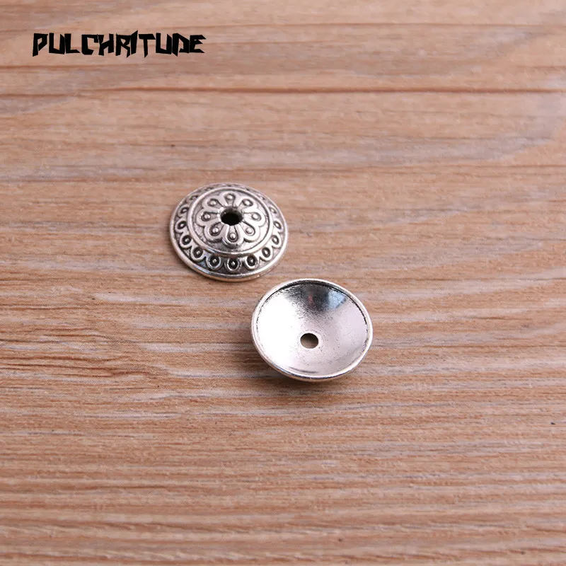 30pcs 4*14*14mm Two Color Bead Caps Charm Hollow Round Flower Pendants Jewelry Accessories DIY Receptacle Charms