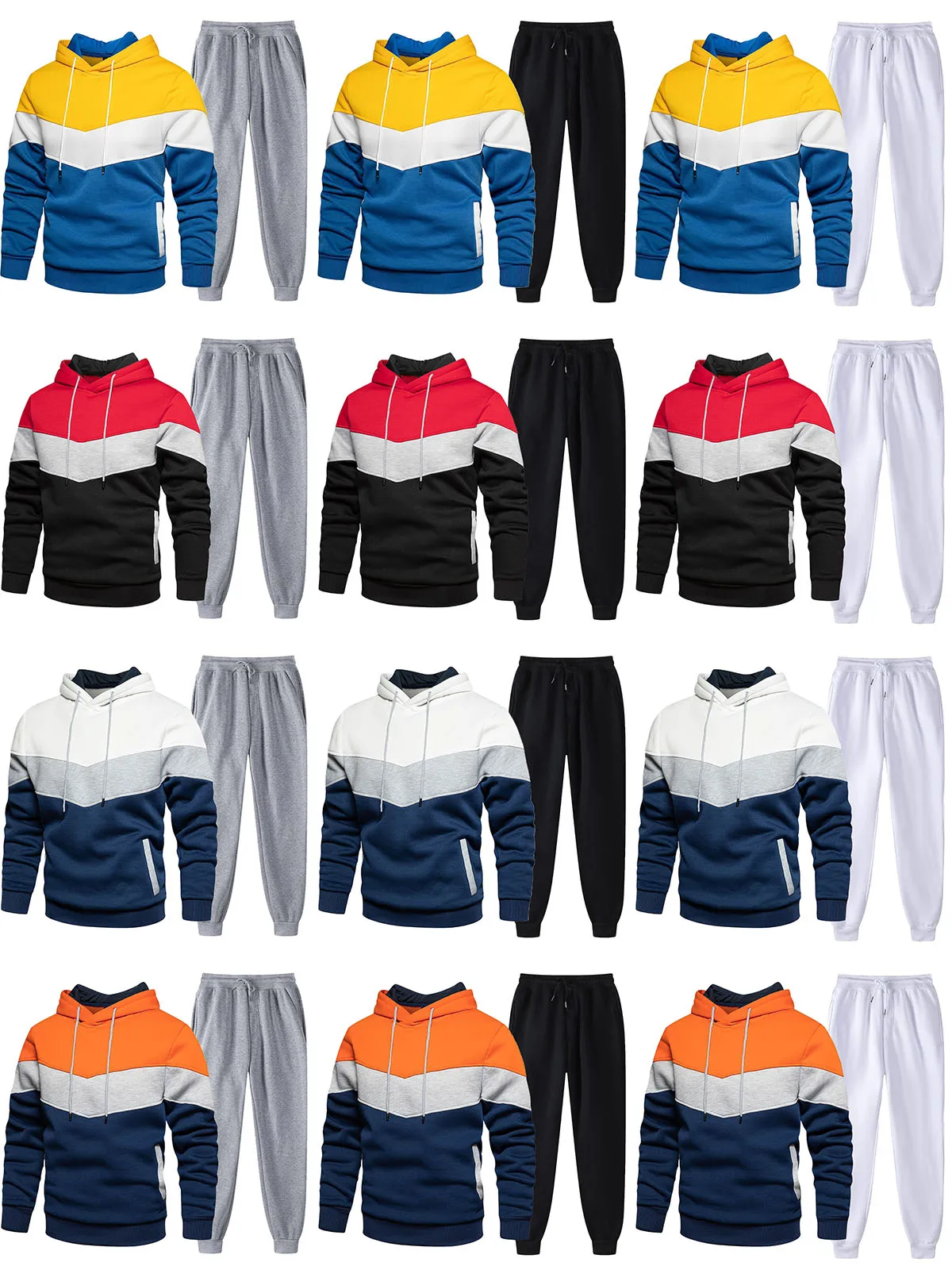 

Men's Color Blocked Hooded Sweatshirt And Casual Pants Set Latest 2025 Autumn Winter Products Sportswear Jogging Clothes GYM
