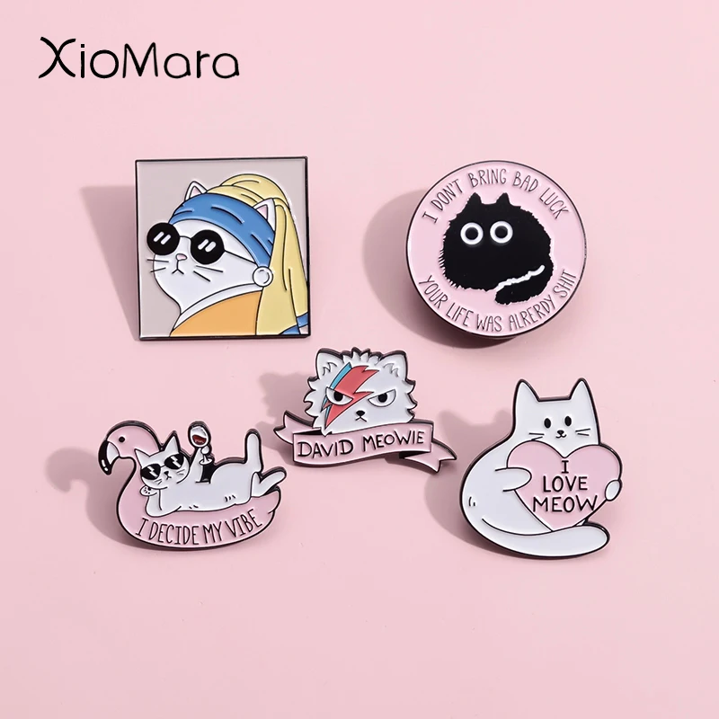 Ich entscheide meine Stimmung Emaille Pin benutzer definierte Spaß Ölgemälde Katze bringen Pech David Meowie Broschen Revers Abzeichen Kunstwerke Schmuck Geschenk