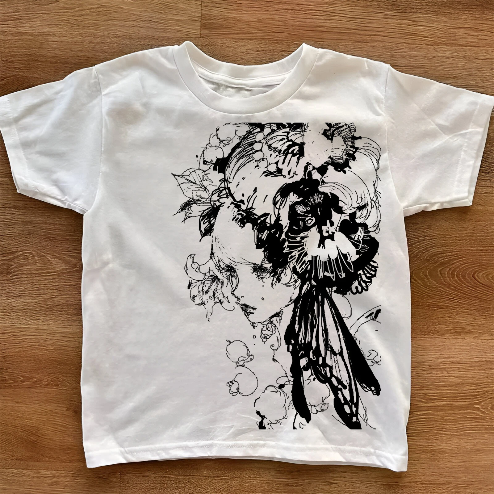

Emo Girl Graphics Print Kawaii Harajuku Y2K Short Sleeve T-shirts Crop Tops Slim Fairy top Streetwear Punk Gothic Baby Tees