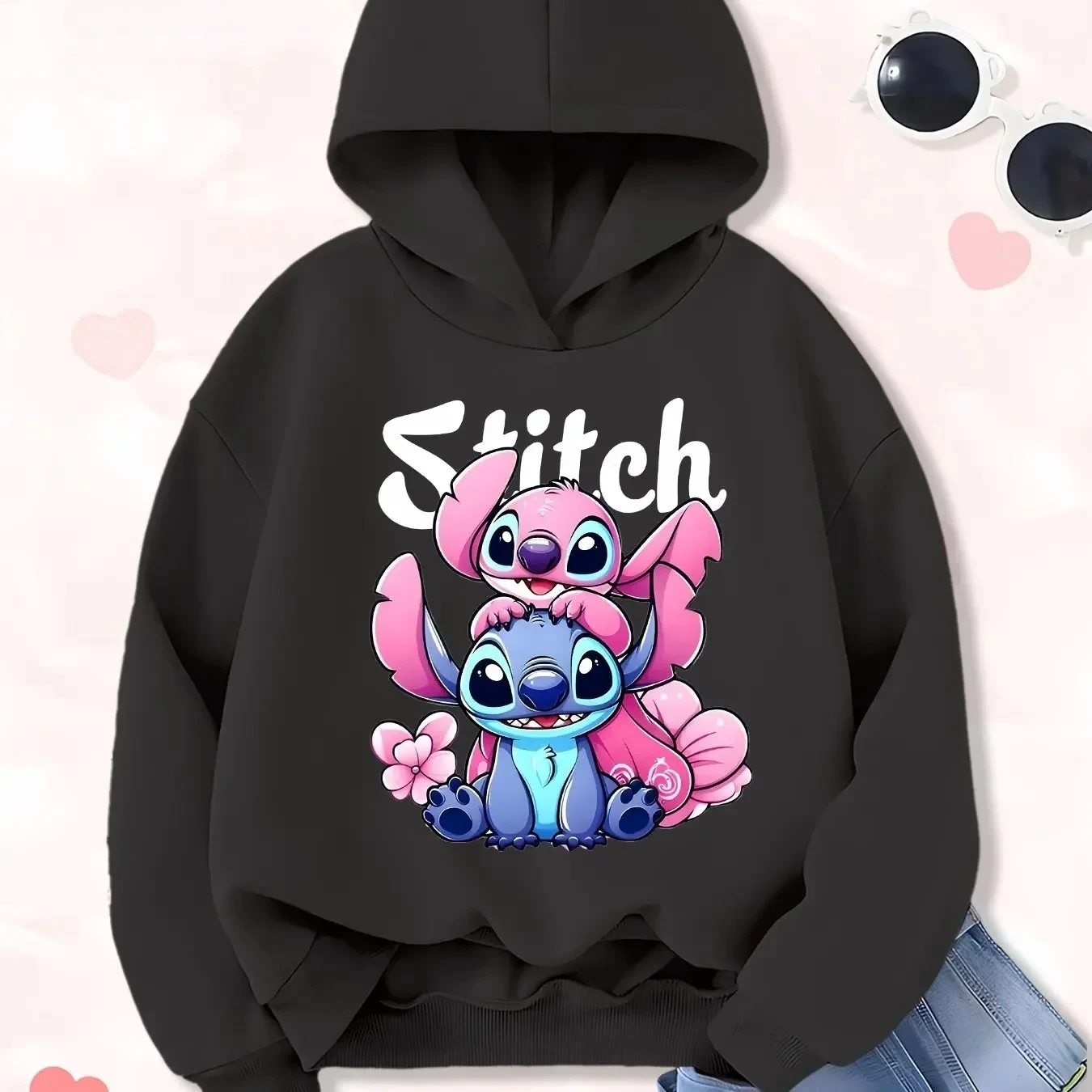 Bluza z nadrukiem Lilo, wysokiej jakości, dla chłopców i dziewcząt, z motywem czerwonego serca, jesienno-zimowa, modna bluza typu pulower.