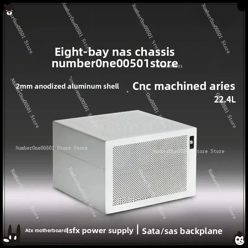 

8-Bay NAS Case Anodized Aluminum ATX Motherboard SFX Half Height PCIE Supports FeiNiu Black Synology NAS Server