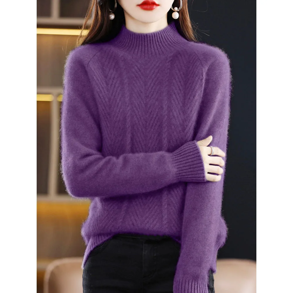 Women\'s Woolen Sweater Autumn Winter Thicken Half Turtleneck Knitted Pullover Jumper Female Loose Bottoming Cashmere Sweater 4XL