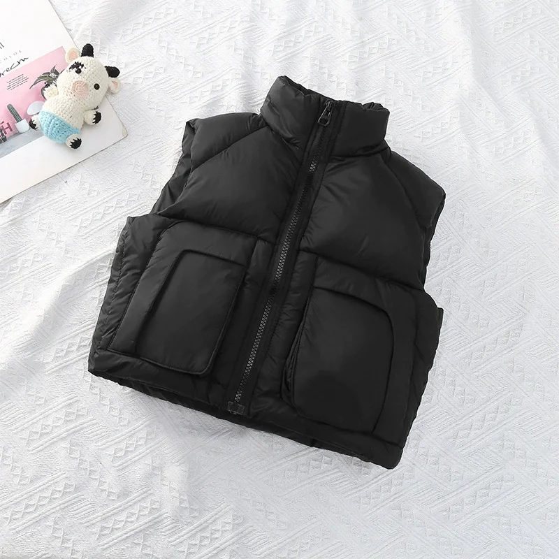 Herbst Kinder Warme Daunenweste Jacken Winter Jungen Mädchen Ärmellose Jacke mit Großen Taschen 3-12 Jahre Kinderkleidung Weste – Detail 5