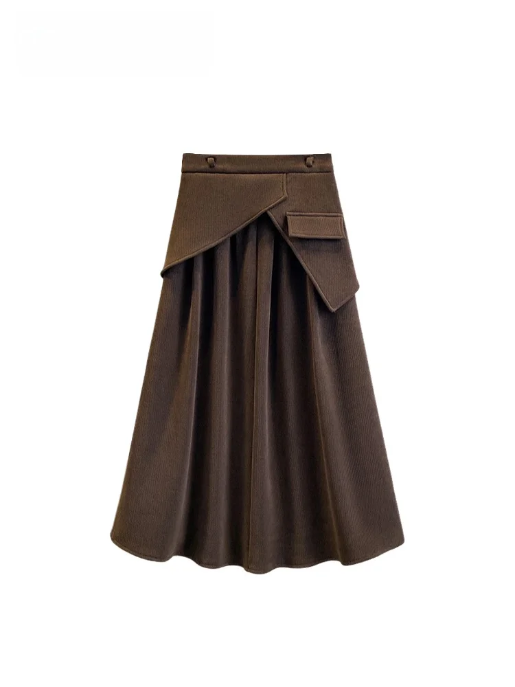 

Юбка на подкладке больших размеров для женщин, грушевидный дизайн тела, осенне-зимняя юбка из хлопка и полиэстера с высокой талией