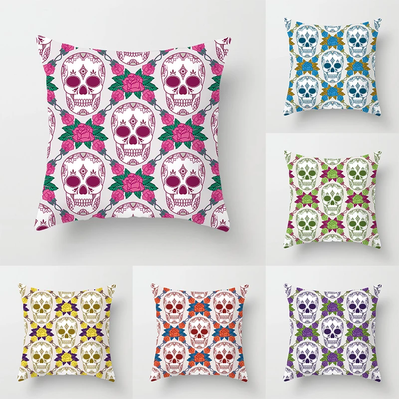 

Geometric Skull Flower Pillowcase Decorative Printed Square Car Sofa Fashion Cushion Cover 45*45cm Home Improvement