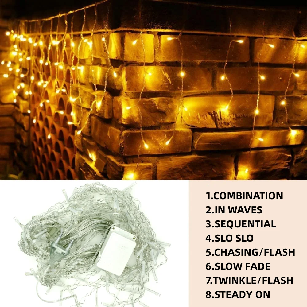 Cortina LED conectable de 4,5 M, cadena de luces de hadas, lámparas de Navidad, luces de carámbano, decoración de fiesta de boda y Navidad