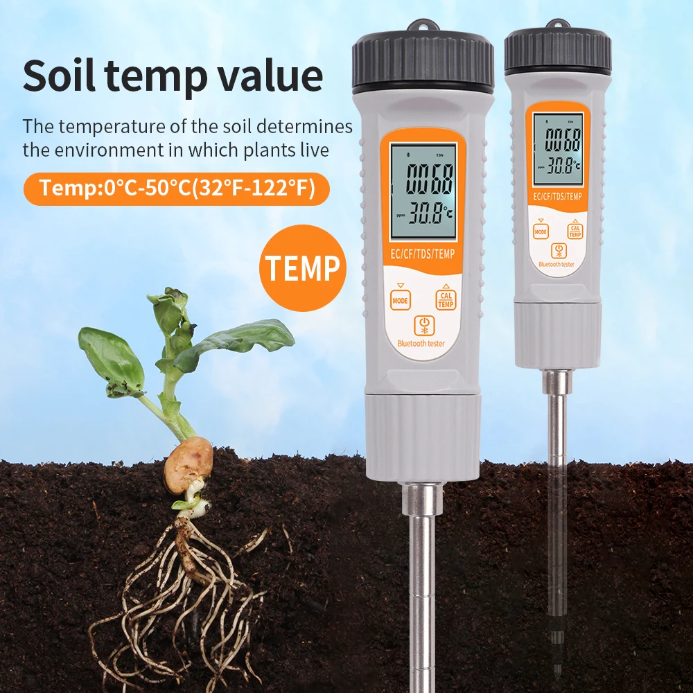 Smart Bluetooth Soil Water Quality Monitor Digital 4 In 1 EC TDS CF Temp Meter Farm Garden Soil Test Detector for Plant