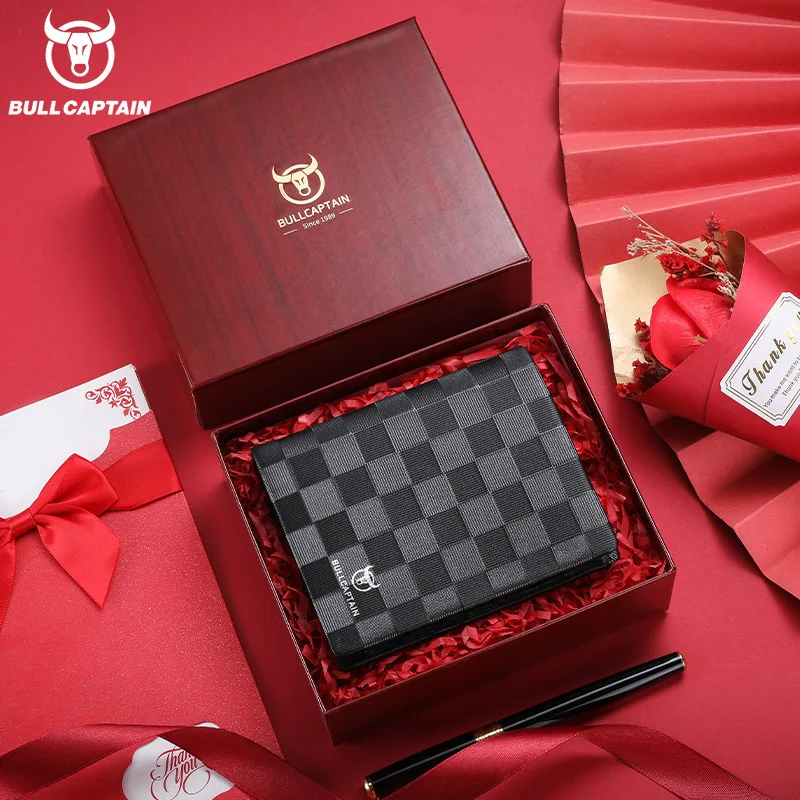 

SEMALAYA Fashionable men's short genuine leather multi-slot wallet as a birthday gift for boyfriend and husband, genuine box set