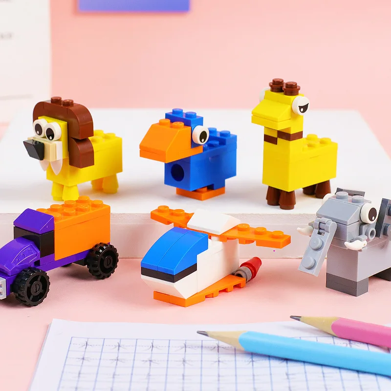 12 Pcs Creative Cute Animal Building Blocks Pencil Sharpener Pencil Sharpener Primary School Gift Children's Stationery Student