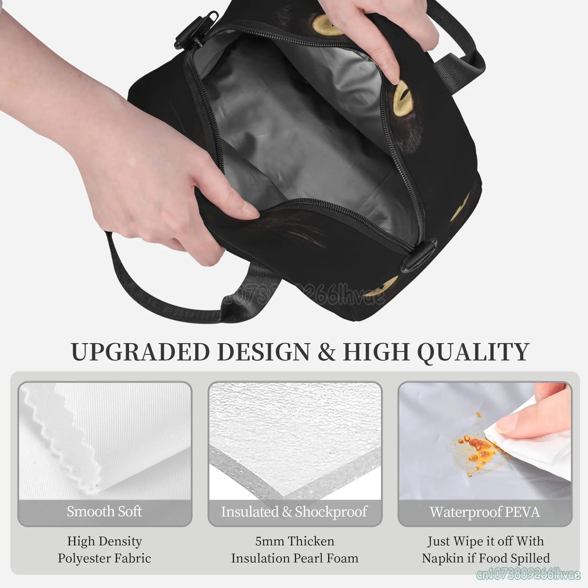 Black Cat Eyes Insulated Lunch Bag for Women Girls Thermal Lunch Box with Shoulder Strap Resuable Bento Food Bag for Work Picnic