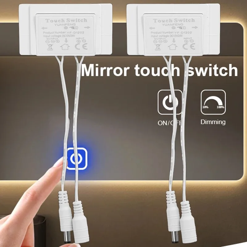 

12v LED Dimmer Switch Capacitive Brightness Adjustable Touch Sensor Switch for Home Bathroom Mirror Light Backlight Decoration