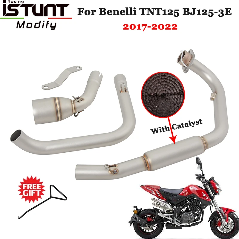 

Slip On For Benelli TNT125 BJ125-3E 2017-2022 Motorcycle Exhaust Escape Modify Front Mid Link Pipe With Catalyst 51mm Muffler