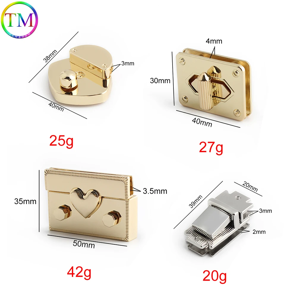 Gold Rectangle Clasp Turn Lock Twist Locks Closure Bag Buckle for DIY Women Bag Handbag Purse Hardware Luggage Bags Accessories