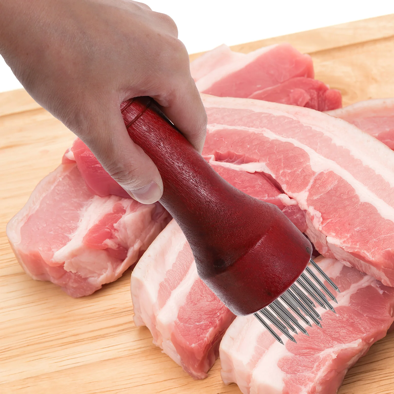 

Стильный молоток для размягчения мяса из нержавеющей стали с деревянной ручкой, необходимый кухонный инструмент для размягчения различных мясов