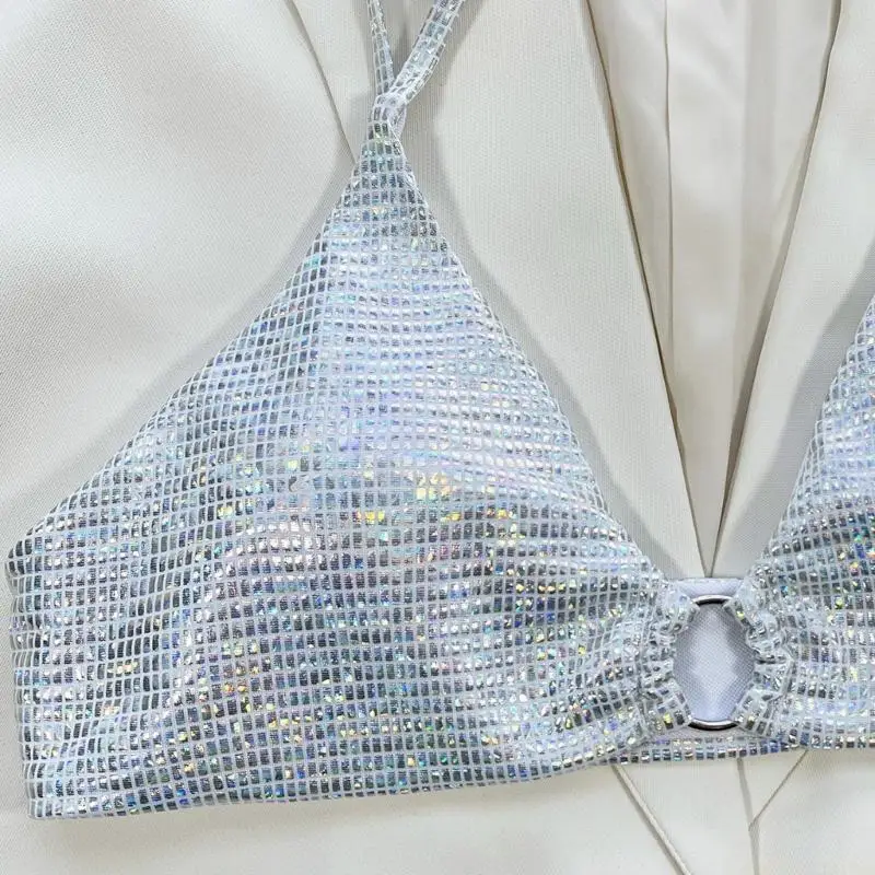 

U2JB Womens-Glitter Two Piece Swimsuit Bathing Suit String O-ring Triangle-Bikini Set