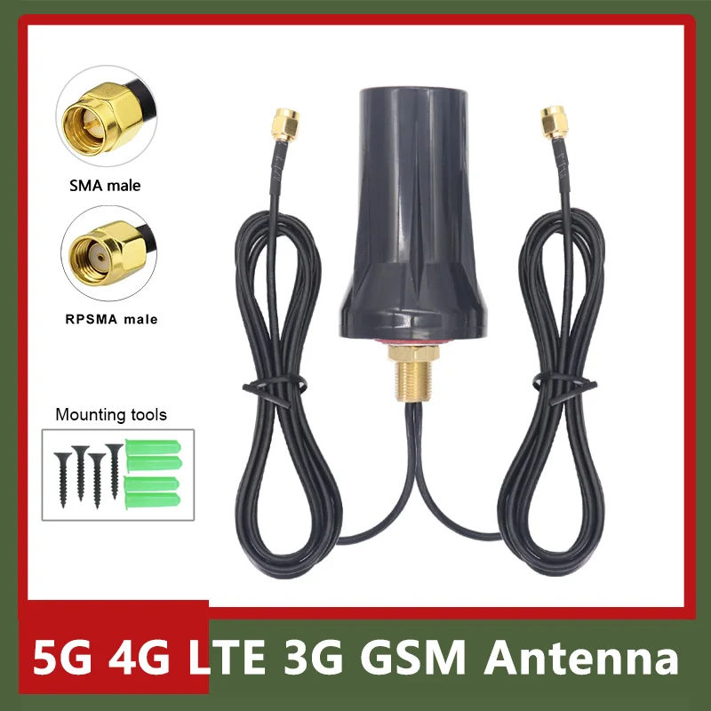 2*2PCS Dual Cable 600~6000Mhz 5G 4G LTE 3G GSM Cabinet Antenna High Gain 15dbi Outdoor Waterproof Omni WiFi Aerial Amplifier