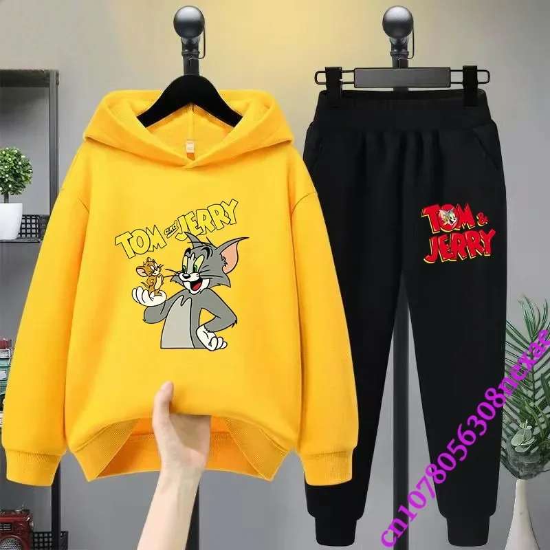 2024 nuovo Set per bambini Disney Tom e Jerry primavera e autunno Cartoon Anime ragazzi e ragazze stampano Top e pantaloni sportivi 2 pezzi