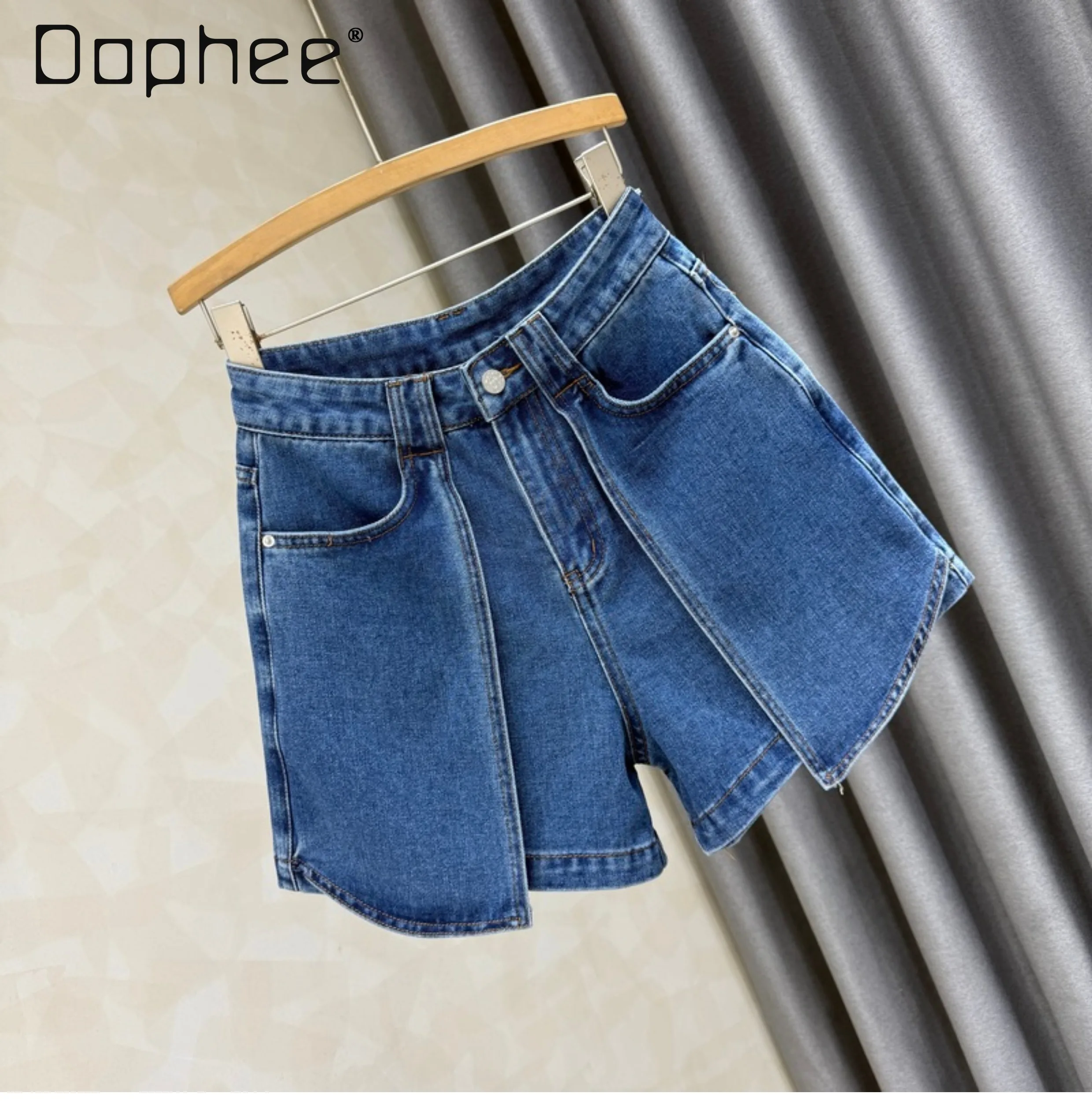 2025 Summer New Retro High-waisted Denim Shorts Women Fashion Solid Color Versatile Loose Wide-leg Pants Casual Jeans Pants