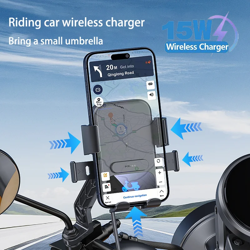 High-Quality Waterproof Wireless Phone Charger Holder for Motorbikes 15W Fast Charging Bike Accessory with Non-Slip Mount
