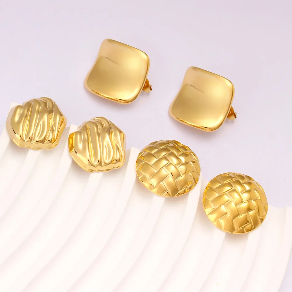 DIY accessories European and American glossy texture pleated simple stud earrings women's fashion business niche versatile stain