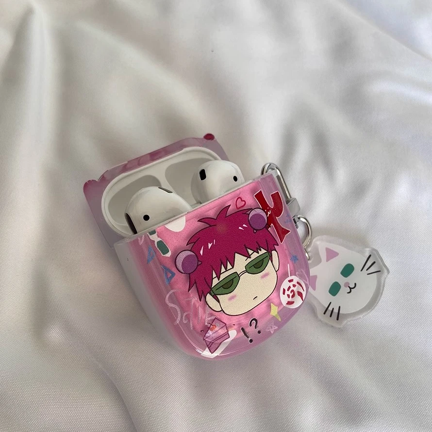 Kawaii saiki kusuo transparente macio airpods caso para airpods 4 3 2 1 pro anime bonito criativo capa protetora com pingentes