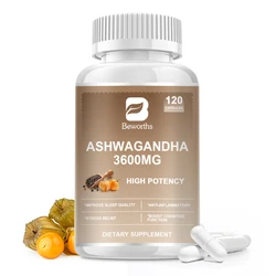 BEWORTHS Pure Organic Ashwagandha Root Extract Capsule 3600mg Supplement Help Stress, Focus, Brain, Energy Support Sleep Health