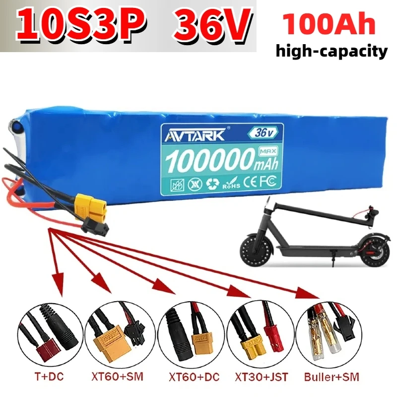 

36V 100Ah 18650 lithium battery pack 10S3P 250W-500W High power Same port 42V Electric Scooter M365 ebike Battery with Bracket