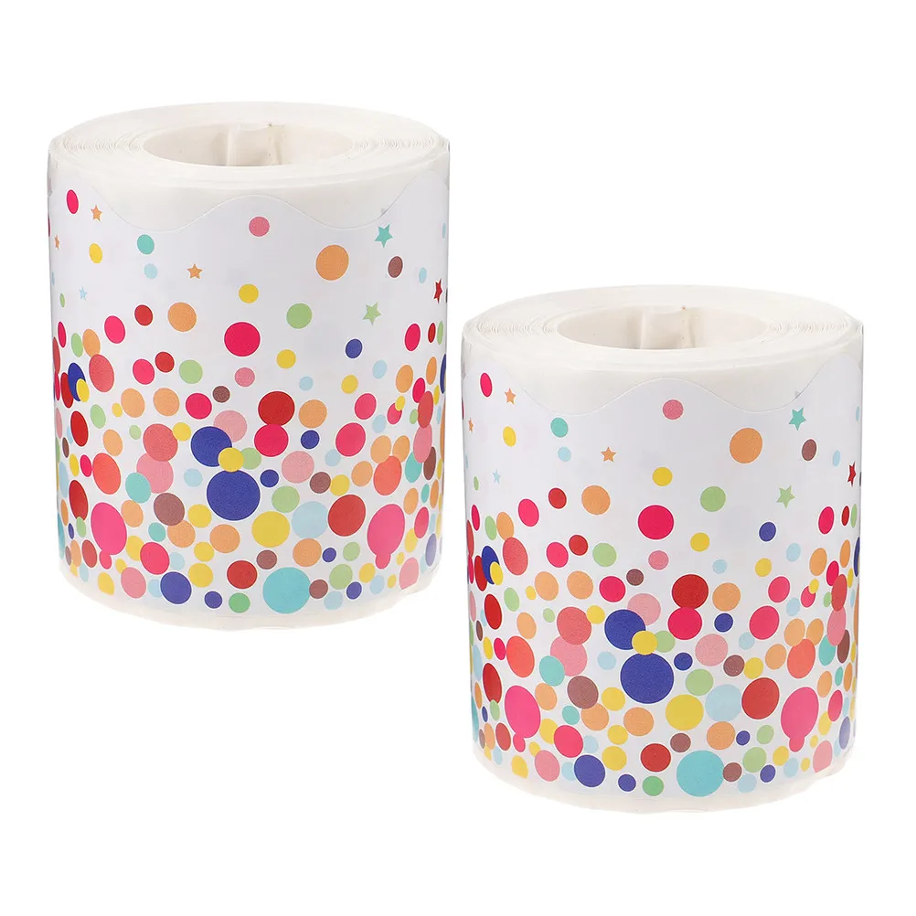 

2 Rolls 65.6 Feet Scallop Wave Border Paper Dot Pattern Chalkboard Border Sticker for Bulletin Board Classroom Office Festival