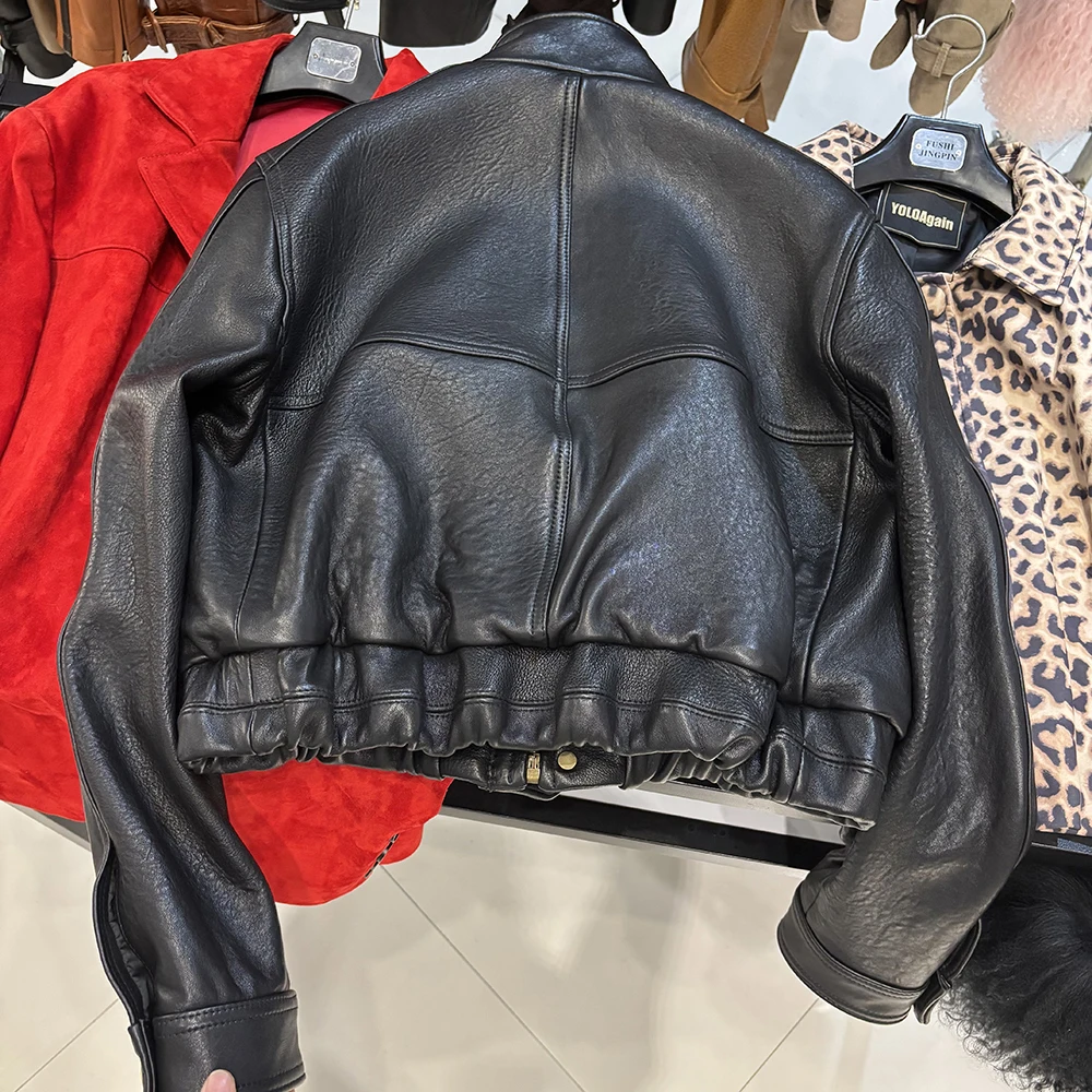 YOLOAgain 2026 Spring Short Suede Bomber Jacket Women Genuine Sheepskin Leather Jacket Ladies