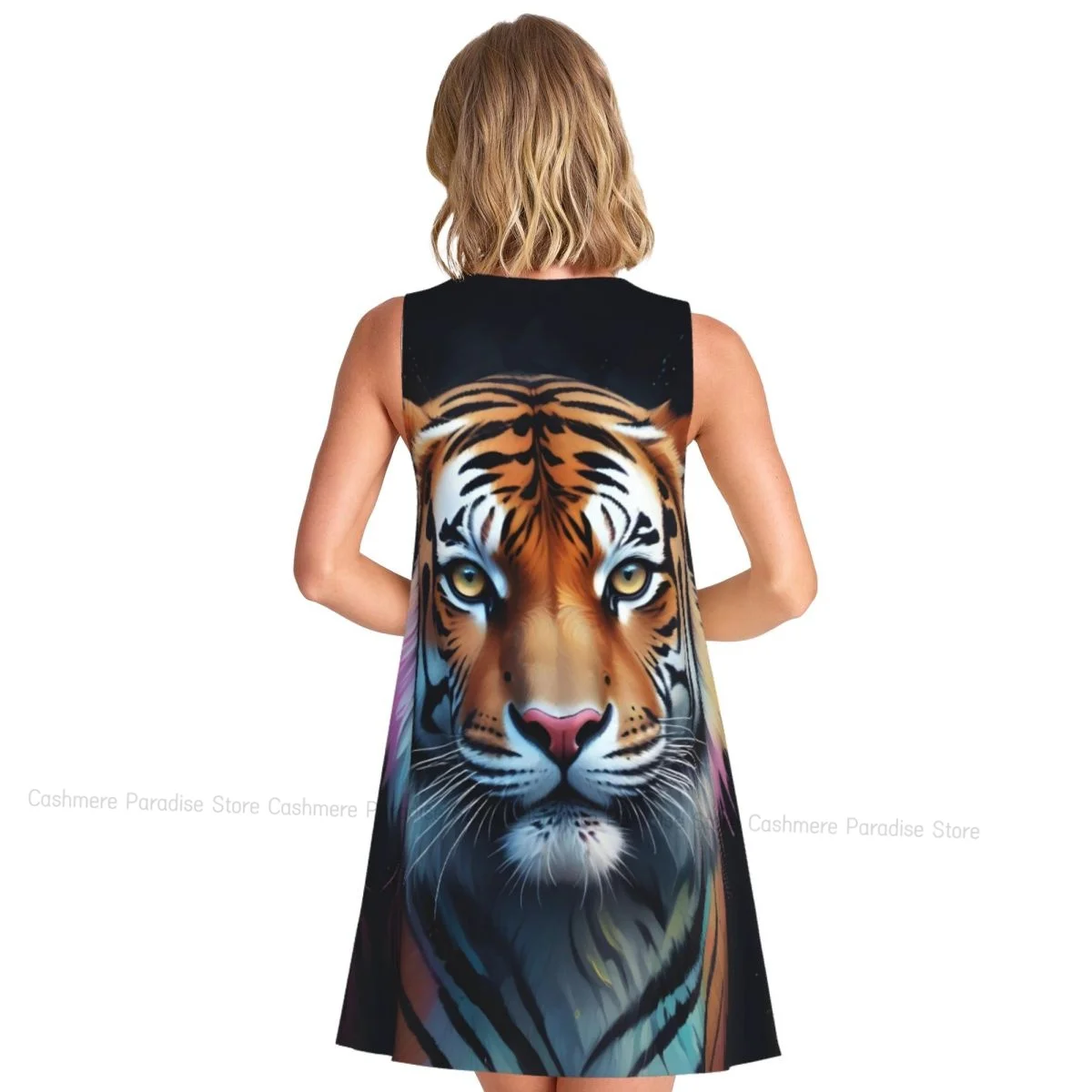 Women's Dress Tiger Summer Casual T Shirt Dresses Beach Cover up Tank Dress
