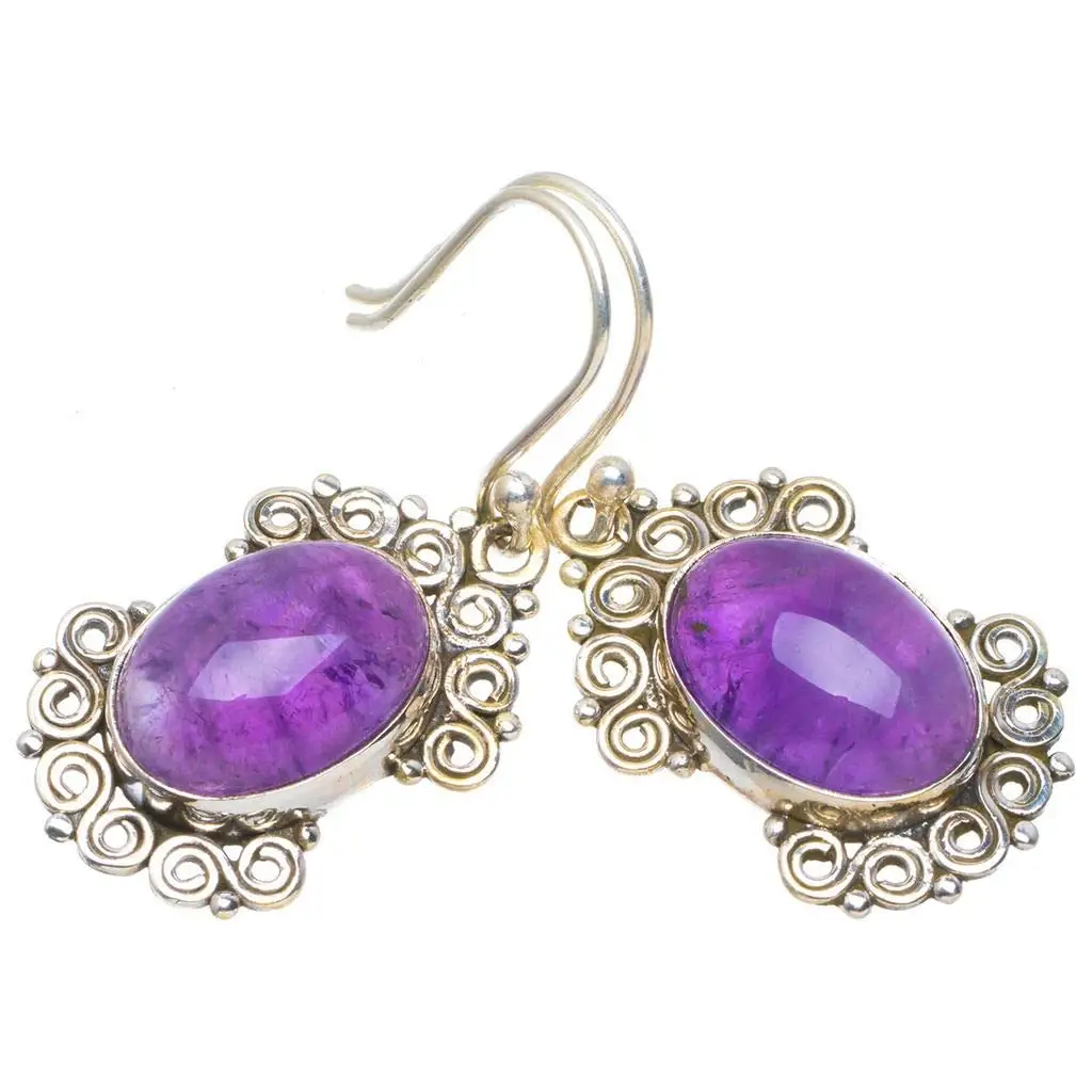 

StarGems® Natural Amethyst Handmade Unique 925 Sterling Silver Earrings 1.5" A4352