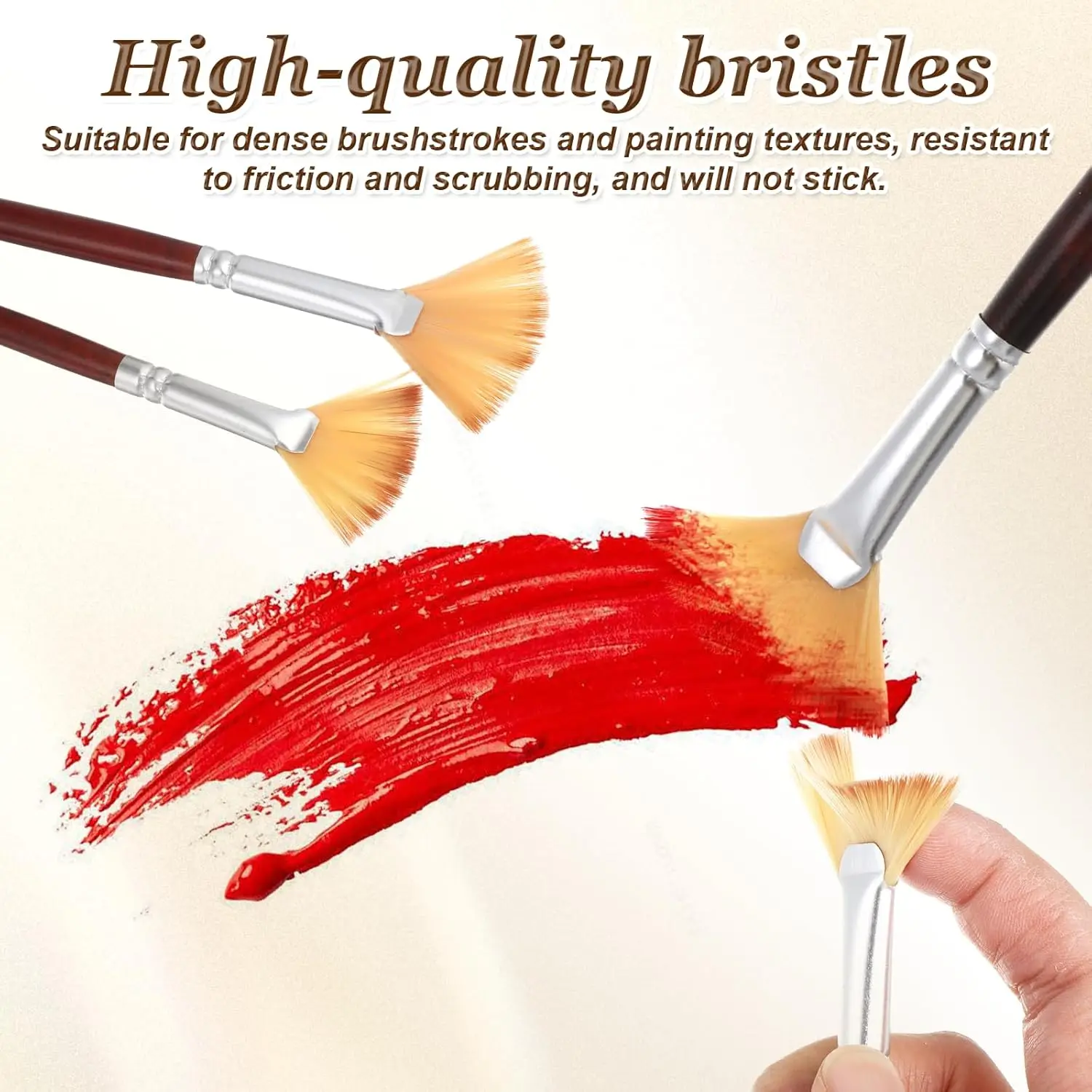 6pcs Professional Fan Paint Brush Set - Long Wood Handle High-Quality Nylon Hair for Watercolor, Acrylic, Oil & More