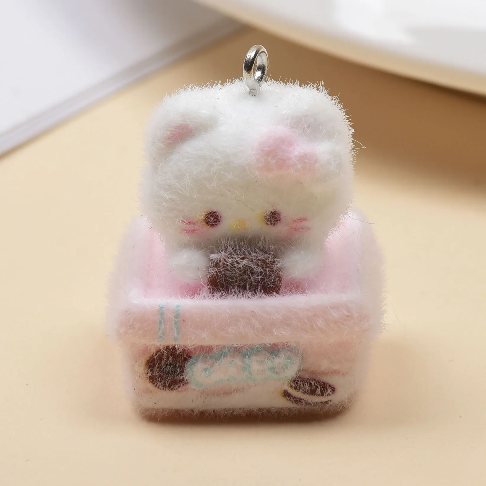 30pcs 3D kawaii Flocked resin Charms cute Cartoon Cookie Cat Pendant for Necklace Keyrings DIY Crafts Jewelry Make Accessories