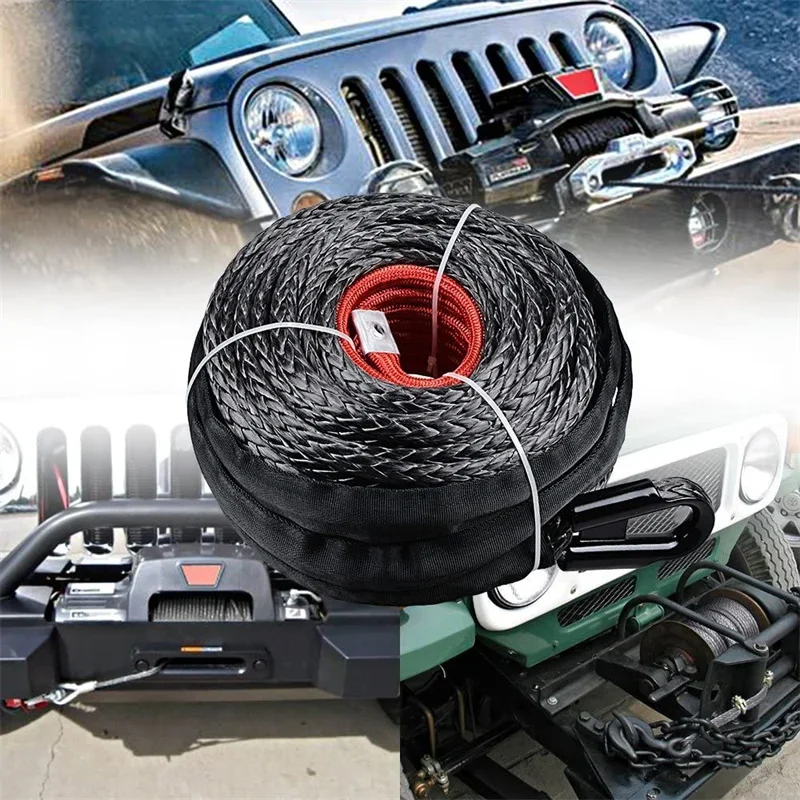 29M Synthetic Winch Rope Tow Car 3/8inch Accessories Off Road Trailer Strap Breaking Strength Max 18000LBS for ATV SUV Vehicle