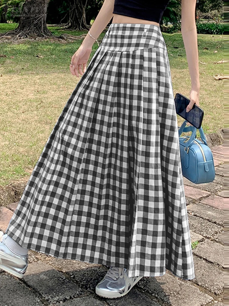 

Bohemian High Waist Holiday Long Skirts ZANZEA 2024 Women Vintage Plaid Check Casual Spring Skirt Summer Jupe Beach Faldas Saia